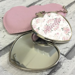Personalised Floral Heart Cosmetic Mirror & Case